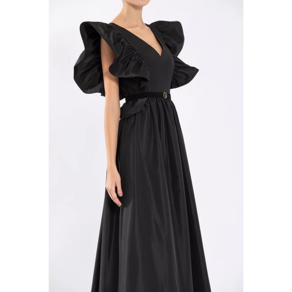 Taffeta Dress With Gathered Sleeves - Image 6