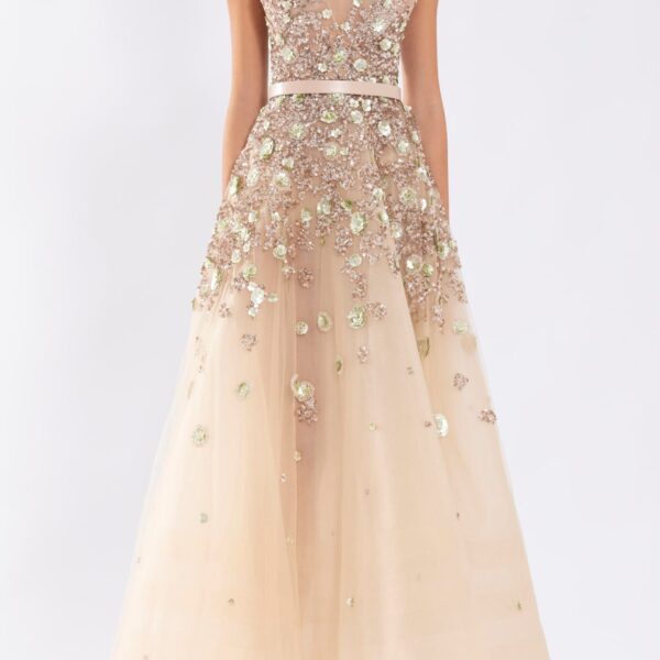 Saiid Kobeisy Tulle Ankle Length Dress With Dotted Beading, view 5