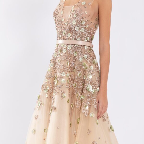 Saiid Kobeisy Tulle Ankle Length Dress With Dotted Beading, view 6