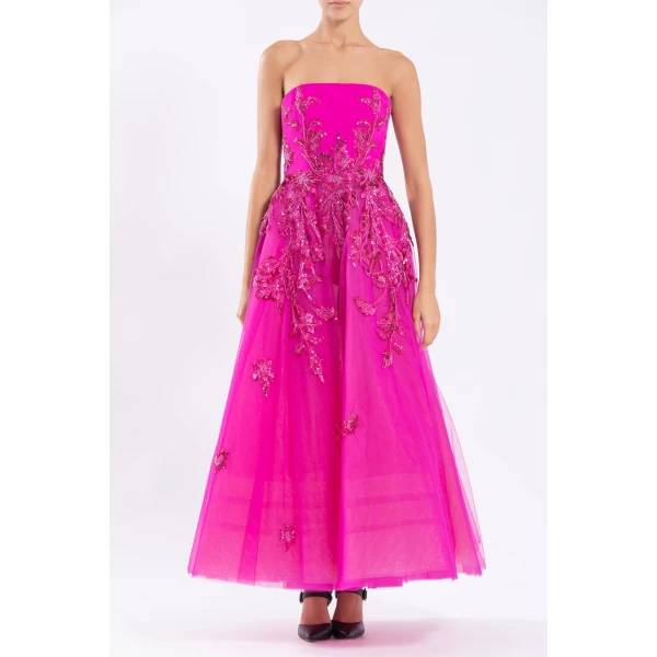 Tulle Beaded Dress With A Crepe Strapless Top - Image 5