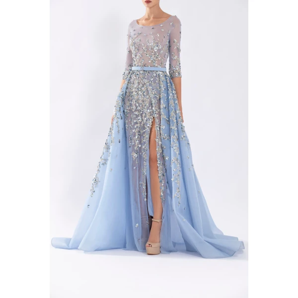 Tulle Beaded Dress With Envelope Skirt And Overskirt - Image 5