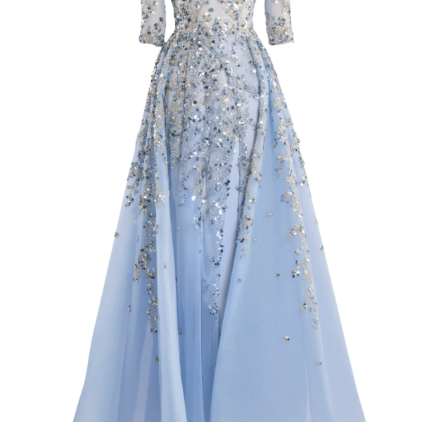 Saiid Kobeisy Tulle Beaded Dress With Envelope Skirt And Overskirt