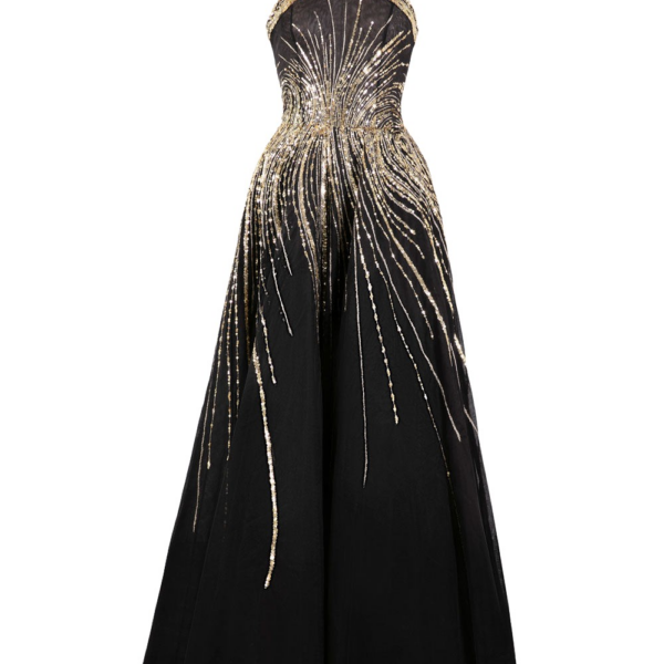 Saiid Kobeisy Tulle Beaded Dress With Halter Neckline
