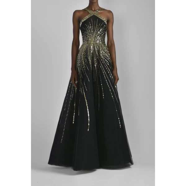 Tulle Beaded Dress With Halter Neckline - Image 5