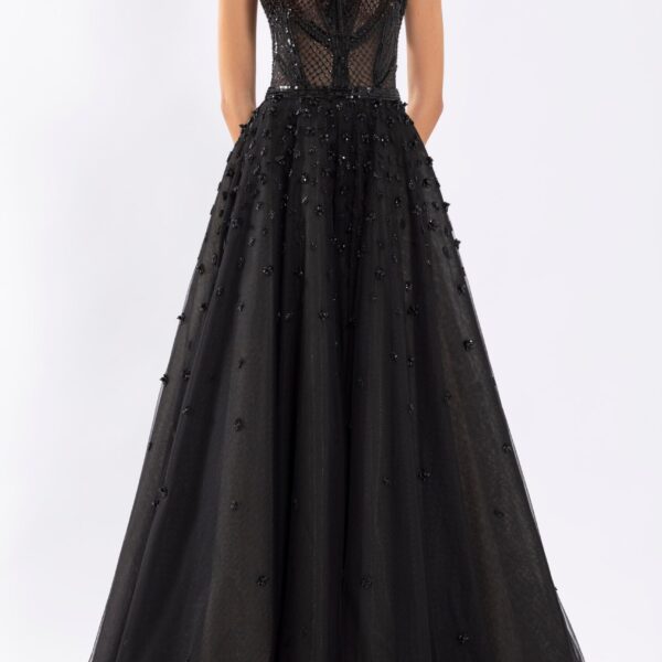 Saiid Kobeisy Tulle Beaded Dress With Halter Neckline, view 5