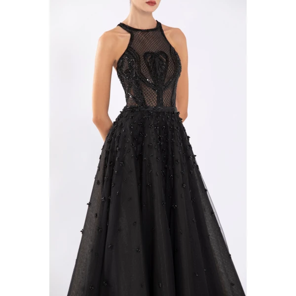 Tulle Beaded Dress With Halter Neckline - Image 6