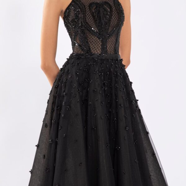 Saiid Kobeisy Tulle Beaded Dress With Halter Neckline, view 6