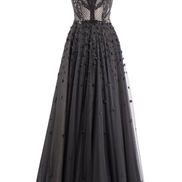 Saiid Kobeisy Tulle Beaded Dress With Halter Neckline
