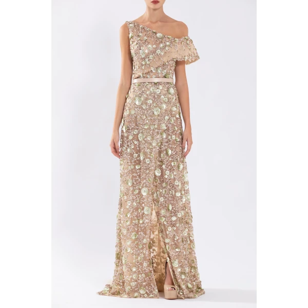 Tulle Dress With Envelope Skirt And Off-Shoulder Sleeves And Tulle Tail - Image 5