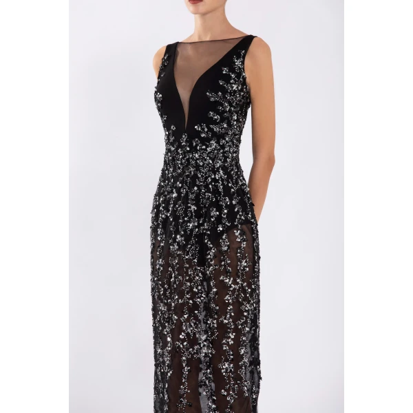Tulle Straight Fit Dress With Sequin Beading - Image 6