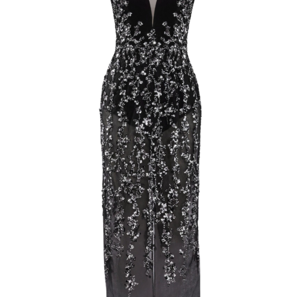 Saiid Kobeisy Tulle Straight Fit Dress With Sequin Beading