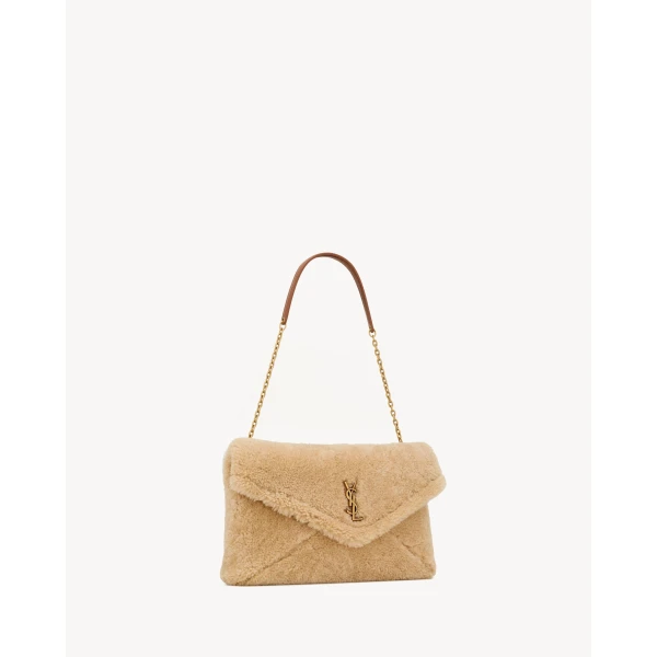 Saint Laurent CASSANDRE large pouch on chain in shearling designed in Paris