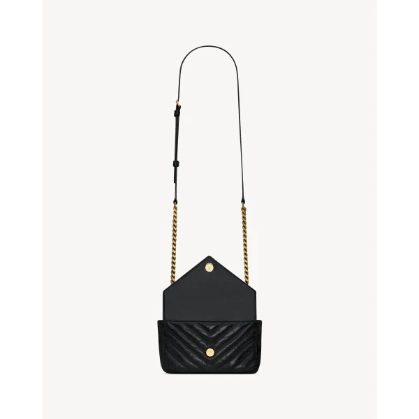 Saint Laurent COLLEGE mini chain bag in shiny crackled leather designed in Paris