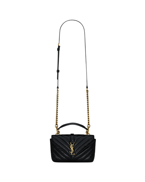 Saint Laurent COLLEGE mini chain bag in shiny crackled leather designed in Paris