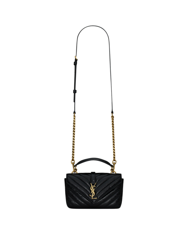 Saint Laurent COLLEGE mini chain bag in shiny crackled leather designed in Paris