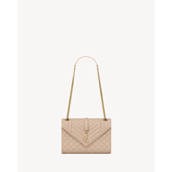 Saint Laurent ENVELOPE MEDIUM IN QUILTED GRAIN DE POUDRE EMBOSSED LEATHER designed in Paris