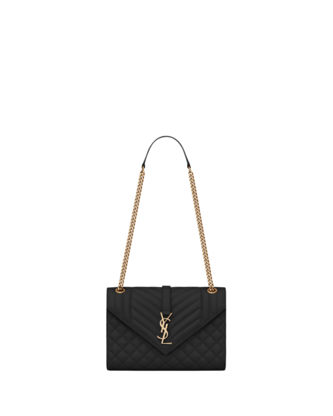 Saint Laurent ENVELOPE MEDIUM IN QUILTED GRAIN DE POUDRE EMBOSSED LEATHER designed in Paris
