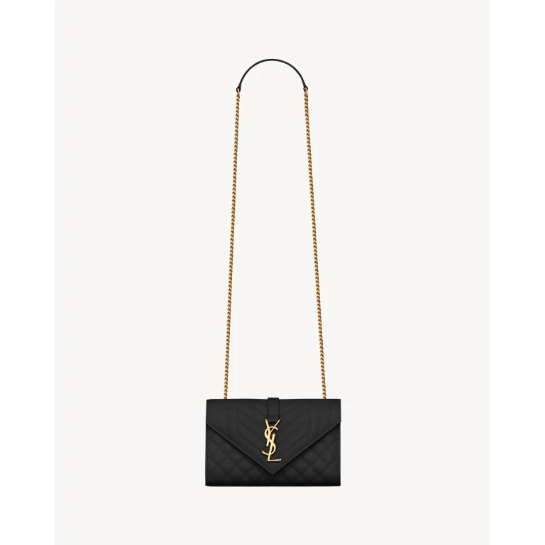 Saint Laurent ENVELOPE SMALL IN QUILTED GRAIN DE POUDRE EMBOSSED LEATHER designed in Paris