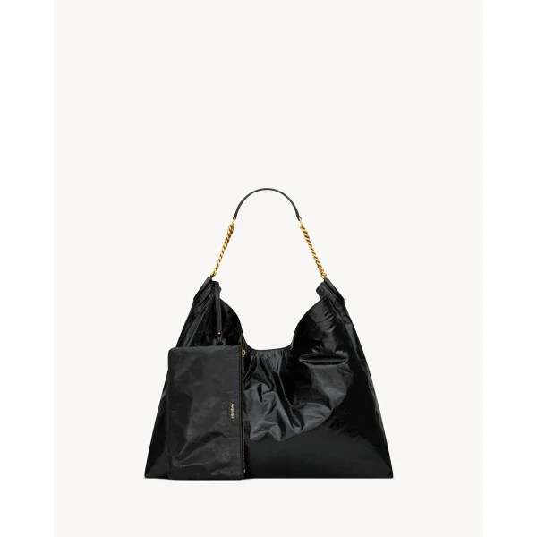 Saint Laurent HORTENSE hobo in shiny leather designed in Paris