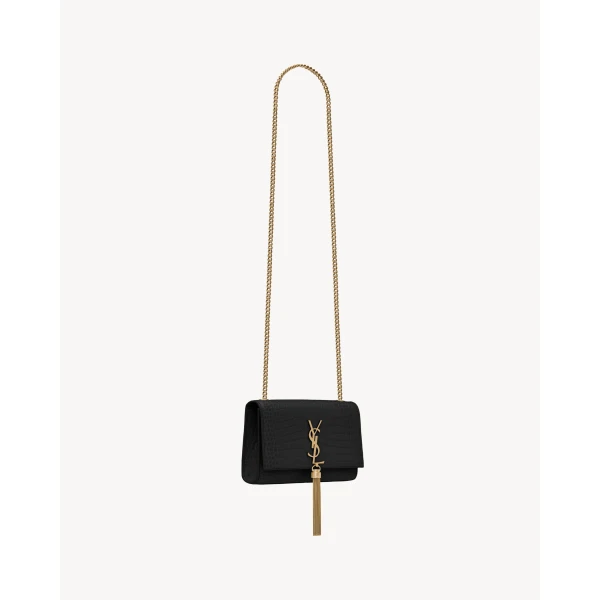 Saint Laurent KATE SMALL TASSEL IN CROCODILE-EMBOSSED LEATHER designed in Paris