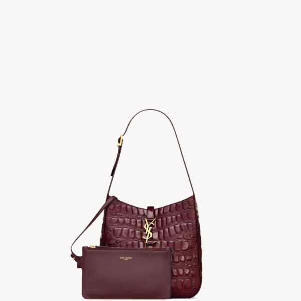 Saint Laurent LE 5 À 7 supple small in crocodile-embossed leather, view 2