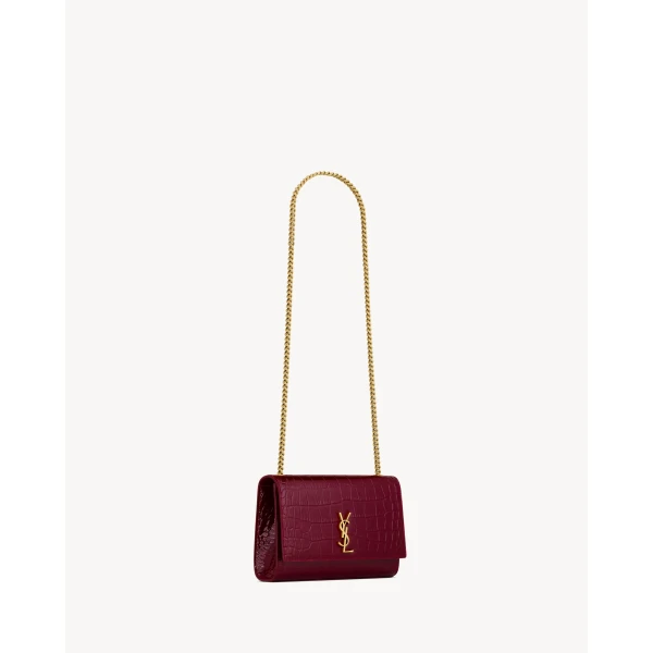 Saint Laurent NEW KATE small in crocodile-embossed patent leather designed in Paris