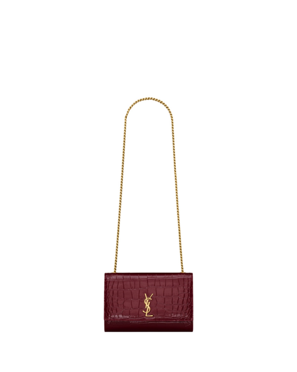 Saint Laurent NEW KATE small in crocodile-embossed patent leather designed in Paris