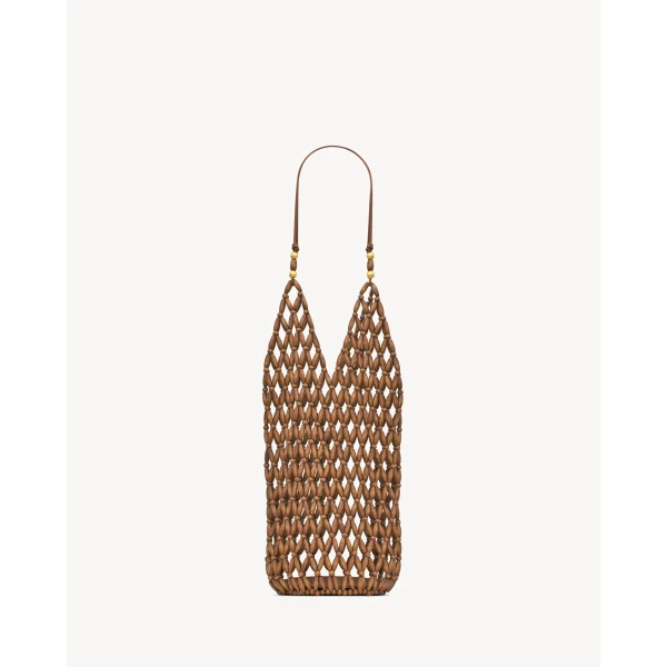 Saint Laurent supple bucket in wood beads designed in Paris