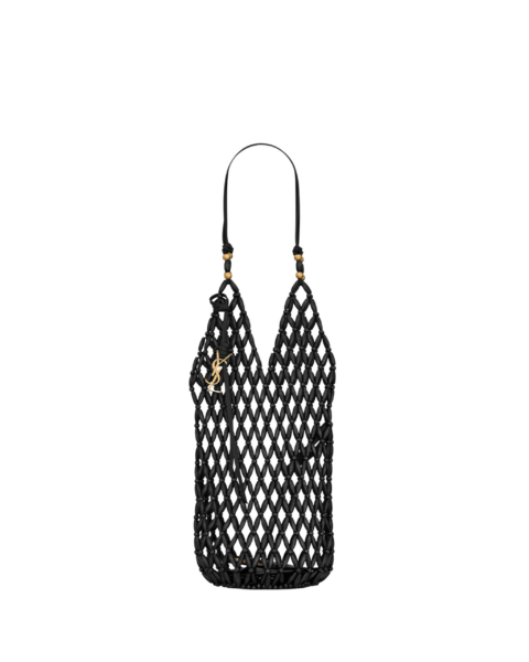 Saint Laurent supple bucket in wood beads designed in Paris