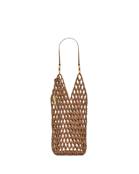 Saint Laurent supple bucket in wood beads designed in Paris