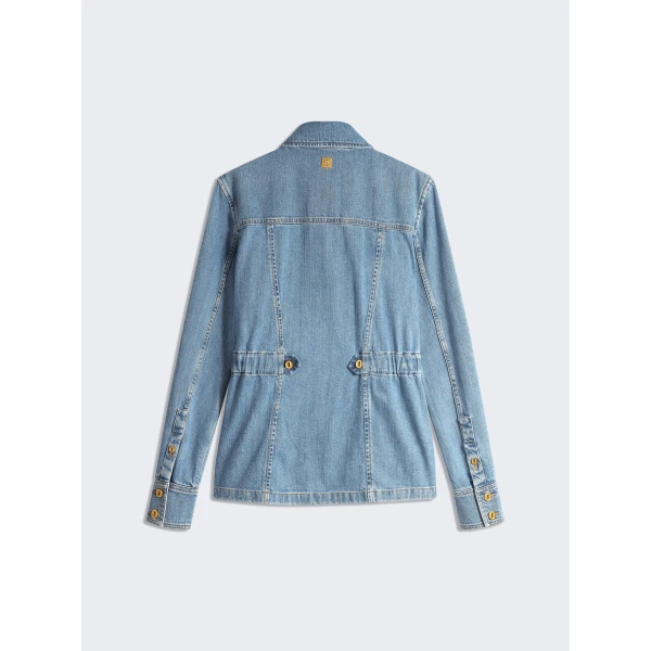 Schiaparelli Smocked Safari Denim Shirt Tops in Schiaparelli Authentic Luxury Fashion at Luxury Shoes 