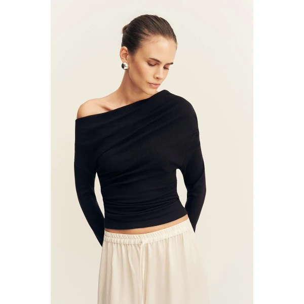 Shona Joy Aby Asymmetrical Jersey Top - Black - Tops - Australian Luxury Eventwear at Luxury Shoes 