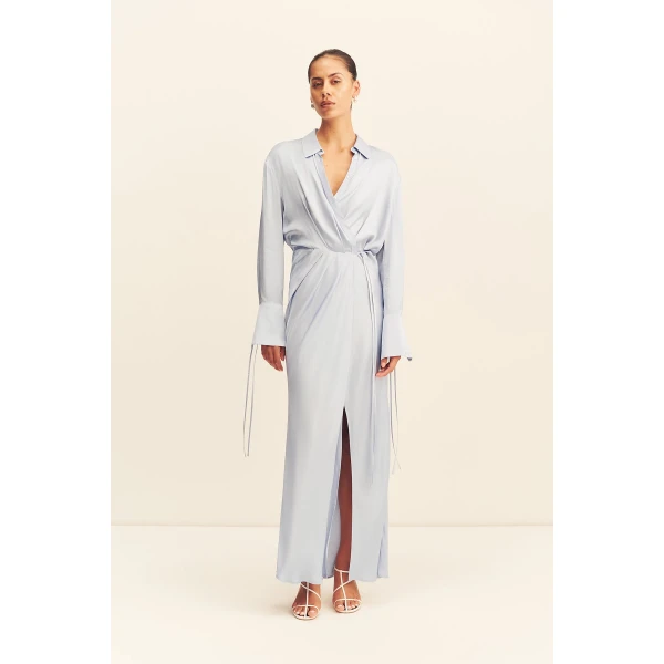 Shona Joy Agnes Draped Shirt Maxi Dress - Arcadian Blue - Dresses - Australian Luxury Eventwear at Luxury Shoes 