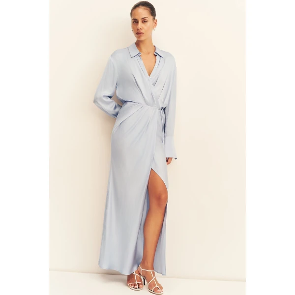 Shona Joy Agnes Draped Shirt Maxi Dress - Arcadian Blue - Dresses - Australian Luxury Eventwear at Luxury Shoes 