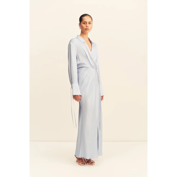 Shona Joy Agnes Draped Shirt Maxi Dress - Arcadian Blue - Dresses - Australian Luxury Eventwear at Luxury Shoes 