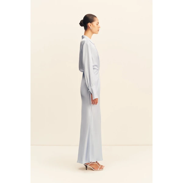 Shona Joy Agnes Draped Shirt Maxi Dress - Arcadian Blue - Dresses - Australian Luxury Eventwear at Luxury Shoes 