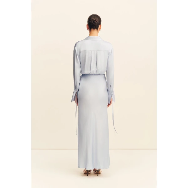 Shona Joy Agnes Draped Shirt Maxi Dress - Arcadian Blue - Dresses - Australian Luxury Eventwear at Luxury Shoes 