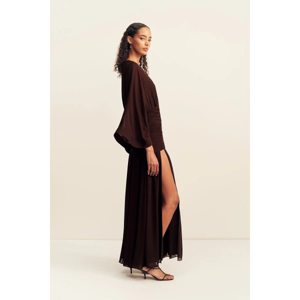 Shona Joy Amina Flared Sleeve Plunged Maxi Dress - Ristretto - Dresses - Australian Luxury Eventwear at Luxury Shoes 