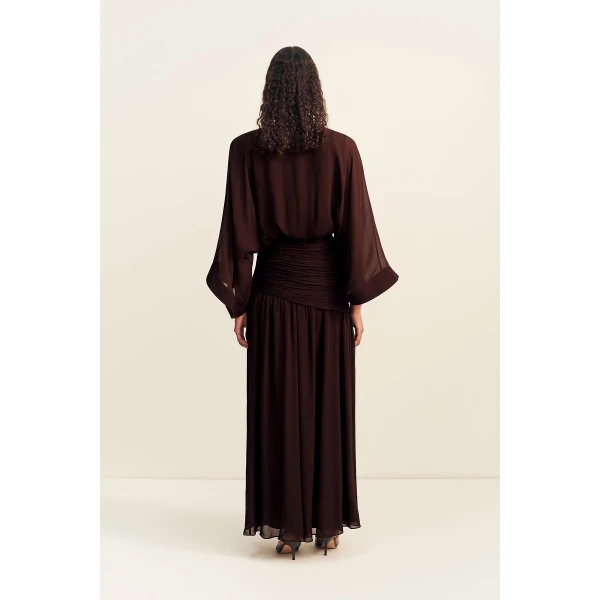 Shona Joy Amina Flared Sleeve Plunged Maxi Dress - Ristretto - Dresses - Australian Luxury Eventwear at Luxury Shoes 