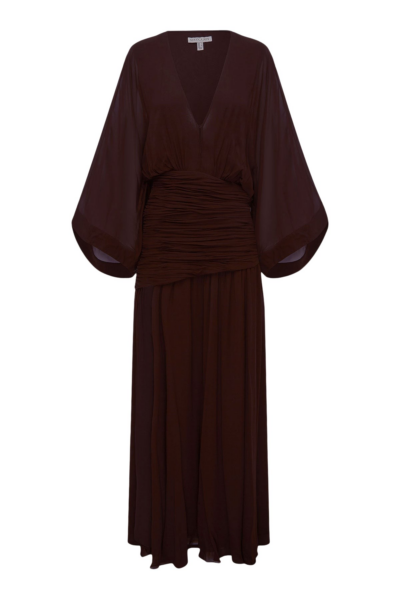 Shona Joy Amina Flared Sleeve Plunged Maxi Dress - Ristretto - Dresses - Australian Luxury Eventwear at Luxury Shoes 