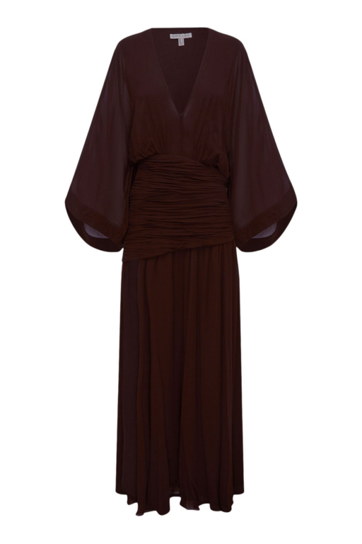 Shona Joy Amina Flared Sleeve Plunged Maxi Dress - Ristretto - Dresses - Australian Luxury Eventwear at Luxury Shoes 