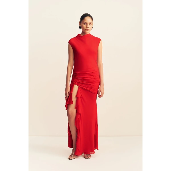 Shona Joy Amina High Neck Ruffle Maxi Dress - Chilli - Dresses - Australian Luxury Eventwear at Luxury Shoes 