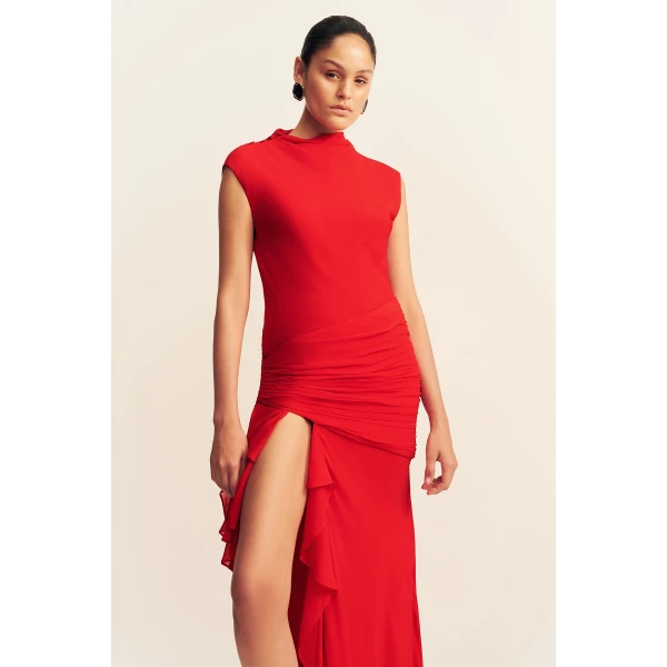 Shona Joy Amina High Neck Ruffle Maxi Dress - Chilli - Dresses - Australian Luxury Eventwear at Luxury Shoes 