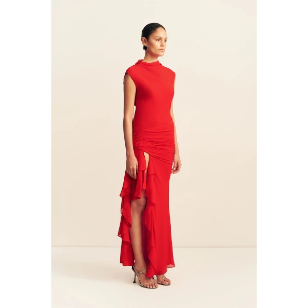 Shona Joy Amina High Neck Ruffle Maxi Dress - Chilli - Dresses - Australian Luxury Eventwear at Luxury Shoes 