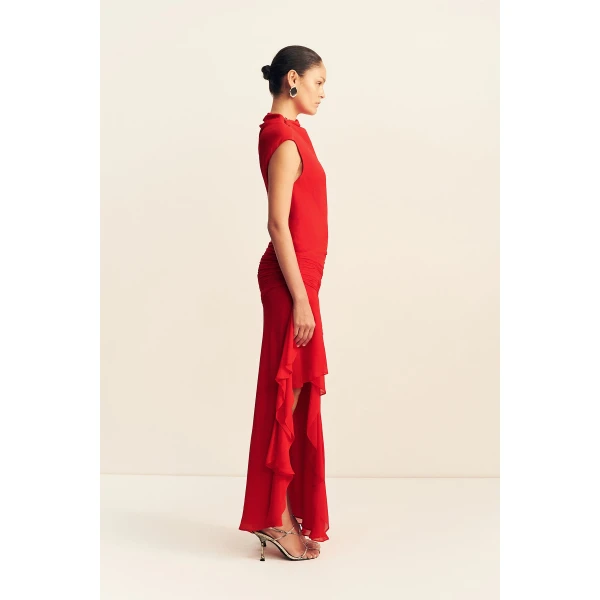 Shona Joy Amina High Neck Ruffle Maxi Dress - Chilli - Dresses - Australian Luxury Eventwear at Luxury Shoes 