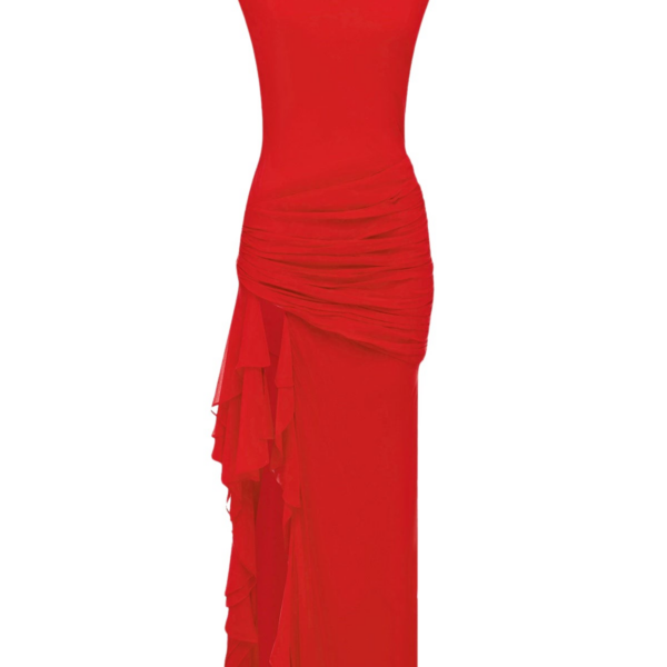 Shona Joy Amina High Neck Ruffle Maxi Dress – Chilli