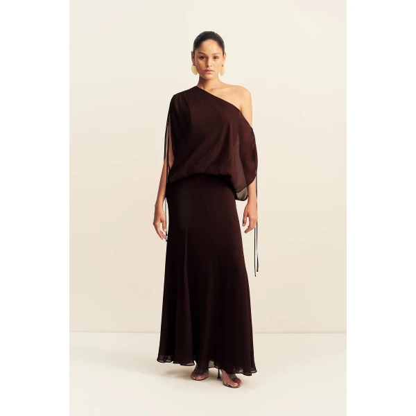 Shona Joy Amina Off Shoulder Blouson Maxi Dress - Ristretto - Dresses - Australian Luxury Eventwear at Luxury Shoes 