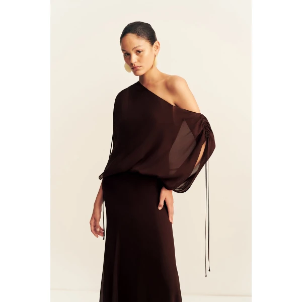 Shona Joy Amina Off Shoulder Blouson Maxi Dress - Ristretto - Dresses - Australian Luxury Eventwear at Luxury Shoes 