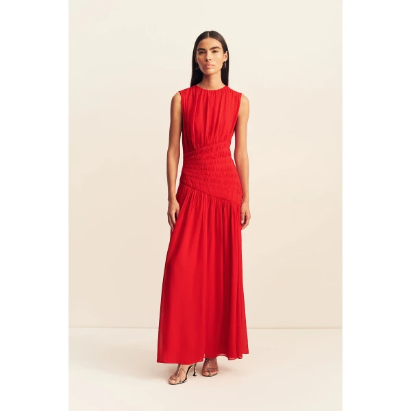 Shona Joy Amina Panelled Ruched Maxi Dress - Chilli - Dresses - Australian Luxury Eventwear at Luxury Shoes 