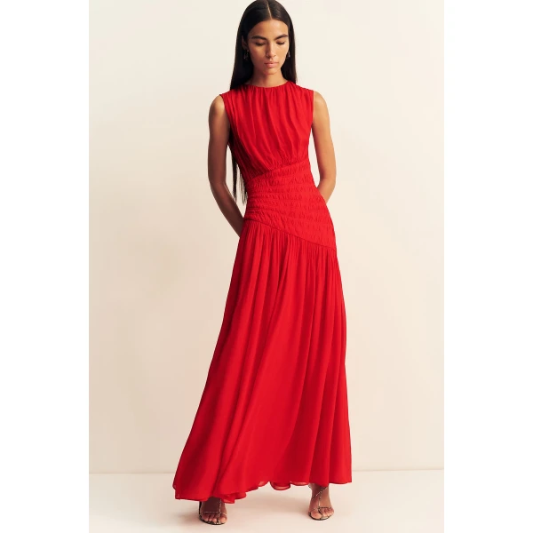 Shona Joy Amina Panelled Ruched Maxi Dress - Chilli - Dresses - Australian Luxury Eventwear at Luxury Shoes 